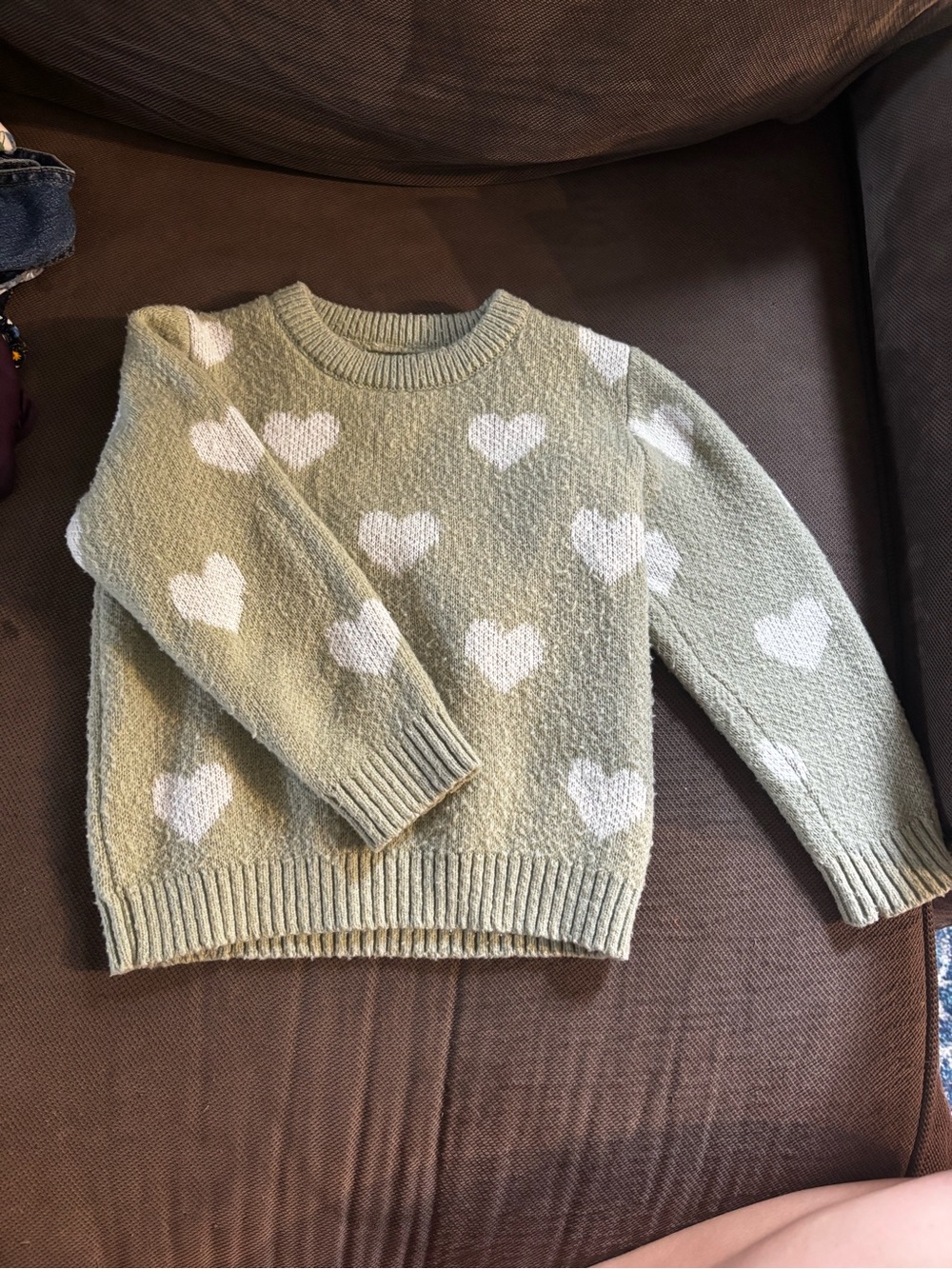 Pastel Green Heart Pattern Girl’s Crewneck Sweater